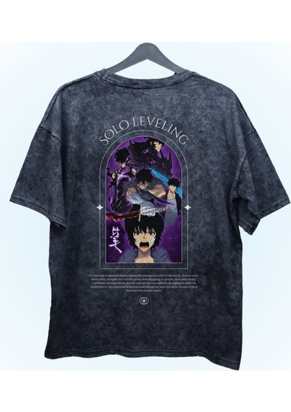 Oversize Sung Jin-Woo Evrimleri Sırt Baskılı Yıkamalı T-Shirt, Unisex Solo Leveling Vintage Tişört