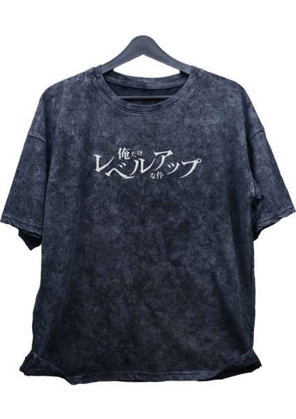 Oversize Sung Jin-Woo Evrimleri Sırt Baskılı Yıkamalı T-Shirt, Unisex Solo Leveling Vintage Tişört