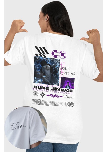Oversize Jin-Woo Solo Leveling Anime Sırt Baskılı Unisex T-Shirt FT1SS101446