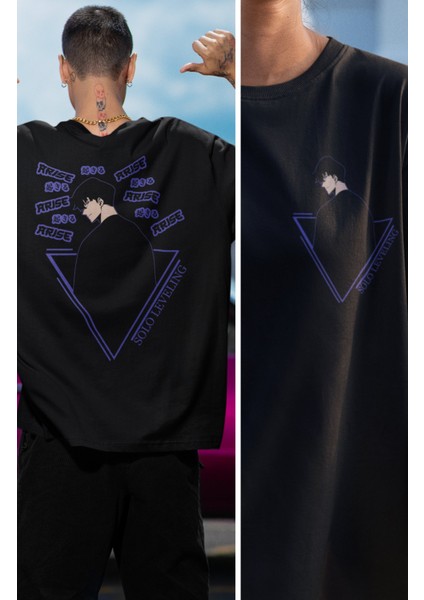 Oversize Arise Solo Leveling Sırt Baskılı T-Shirt, Unisex Anime Baskılı Tişört