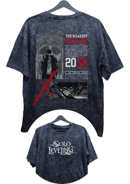 Oversize Solo Leveling 2030 Sırt Baskılı Yıkamalı T-Shirt, Unisex Anime Baskılı Retro Tişört