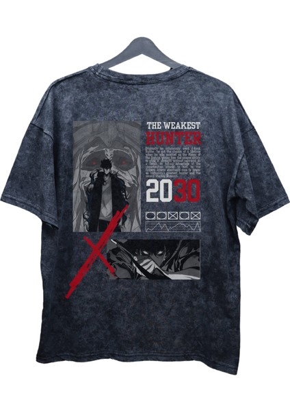 Oversize Solo Leveling 2030 Sırt Baskılı Yıkamalı T-Shirt, Unisex Anime Baskılı Retro Tişört