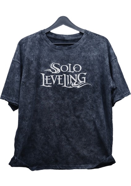 Oversize Solo Leveling 2030 Sırt Baskılı Yıkamalı T-Shirt, Unisex Anime Baskılı Retro Tişört