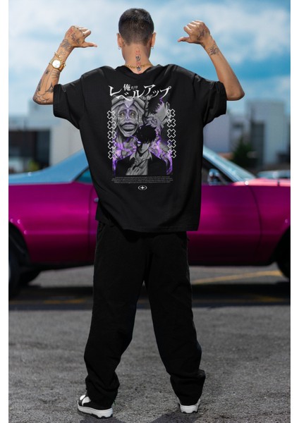 Oversize Gülümseyen Tanrı Heykeli Anime Sırt Baskılı T-Shirt, Unisex Solo Leveling Baskılı Tişört fiyatları