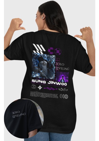 Oversize Jin-Woo Solo Leveling Anime Sırt Baskılı Unisex T-Shirt FT1SS101446