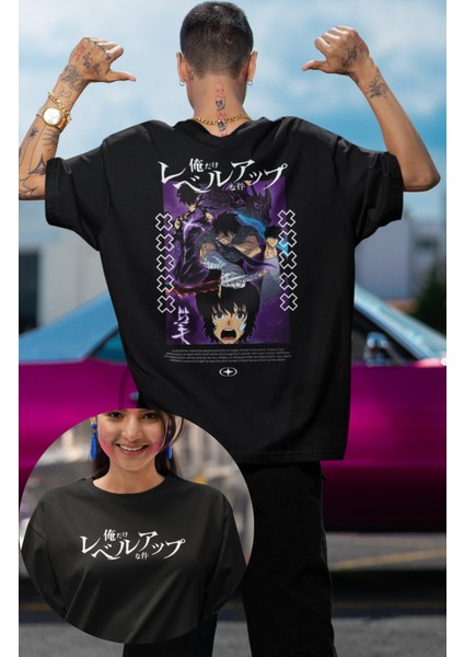 Oversize Evrimler Sung Jin-Woo Sırt Baskılı T-Shirt, Unisex Anime Baskılı Tişört