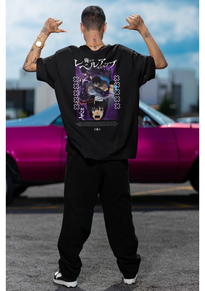 Oversize Evrimler Sung Jin-Woo Sırt Baskılı T-Shirt, Unisex Anime Baskılı Tişört fiyatları