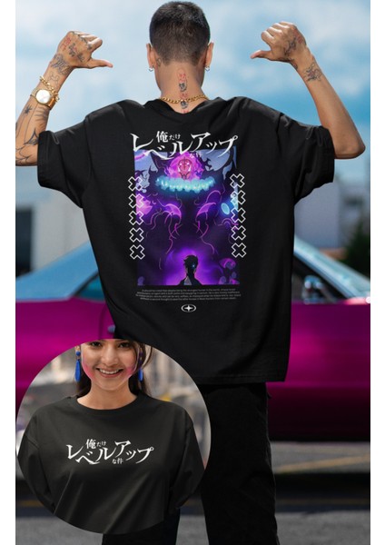 Oversize V3 Solo Leveling Ex5 Sırt Baskılı T-Shirt, Unisex Anime Baskılı Tişört