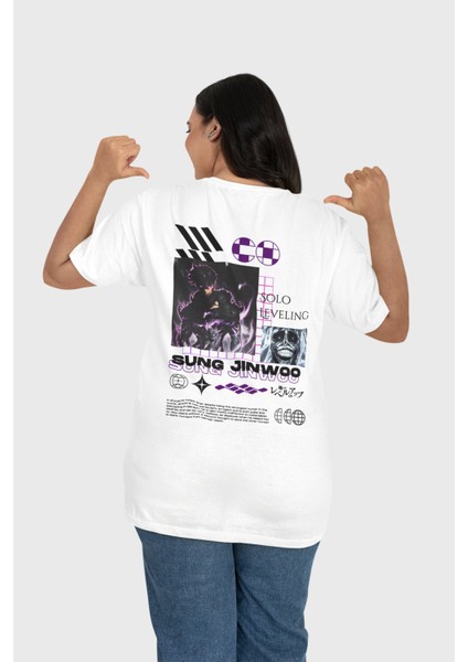 Unisex Oversize Solo Leveling Sung Anime Sırt Baskılı T-Shirt fiyatları