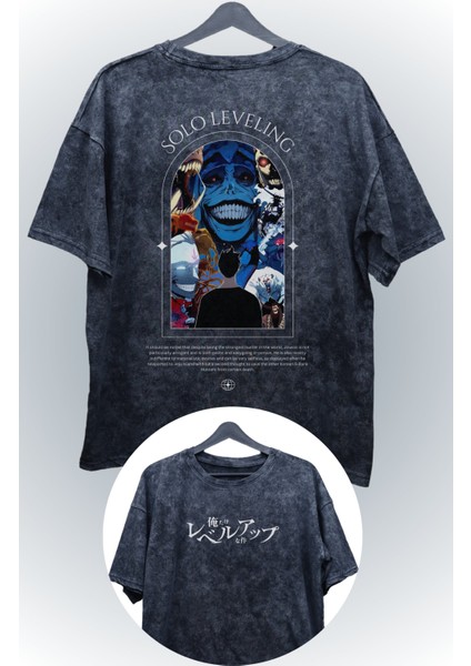 Oversize Gülümseyen Tanrı Heykeli Sırt Baskılı Yıkamalı T-Shirt, Unisex Solo Leveling Retro Tişört