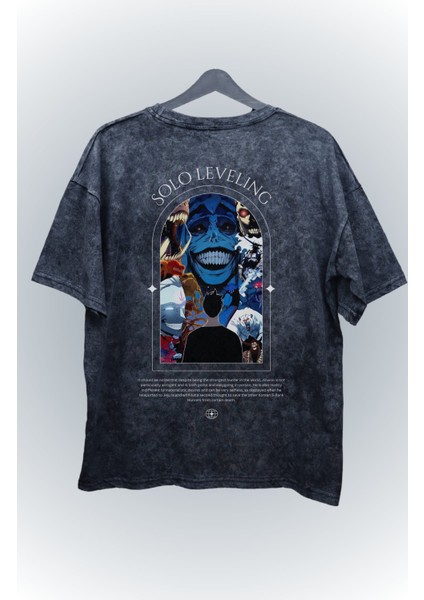 Oversize Gülümseyen Tanrı Heykeli Sırt Baskılı Yıkamalı T-Shirt, Unisex Solo Leveling Retro Tişört
