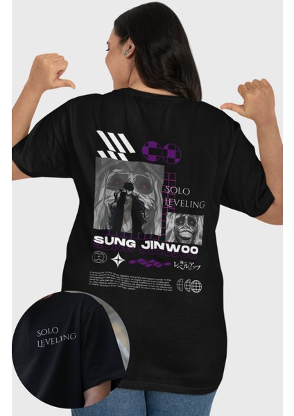 Oversize Sjw ve Tanrı Heykel Solo Leveling Anime Sırt Baskılı Unisex T-Shirt FT1SS101447