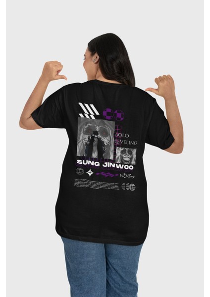 Oversize Sjw ve Tanrı Heykel Solo Leveling Anime Sırt Baskılı Unisex T-Shirt FT1SS101447