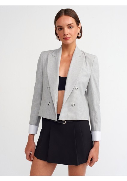 60735 Kontras Manşetli Blazer-Gri