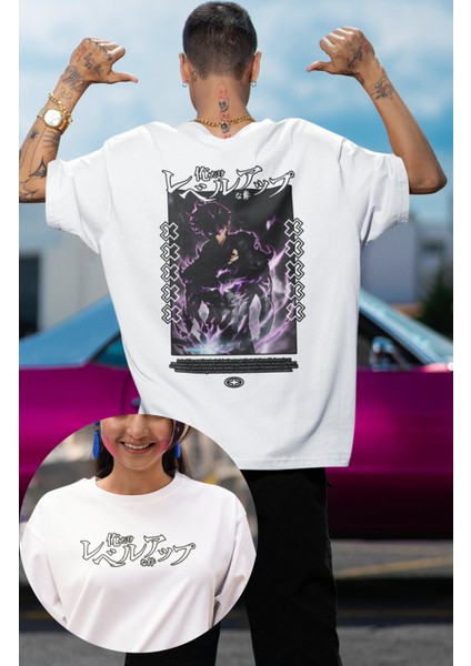 Oversize Sung Jin-Woo Sırt Baskılı T-Shirt, Unisex Solo Leveling Baskılı Tişört
