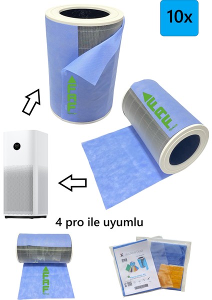 FAF Filtre Xiaomi Mi Air Purifier 4 Pro Için Toz Tutucu Filtre 10 Adet