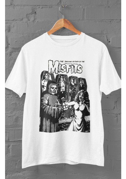 Unisex The Shocking Return Of The Misfits Baskılı T-Shirt, Oversize Rock Müzik Temalı Tişört