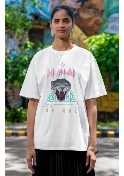 Unisex Def Leppard Baskılı T-Shirt, Oversize Rock-Metal Müzik Temalı Tişört modelleri