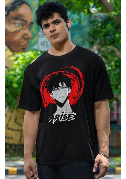 Oversize Arise Anime Baskılı T-Shirt, Unisex Solo Leveling Baskılı Tişört fiyatları