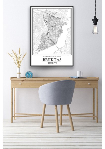 Beşiktaş Şehir Haritası Çerçevesiz Poster-Harita Sanatı, Map Art Design modelleri