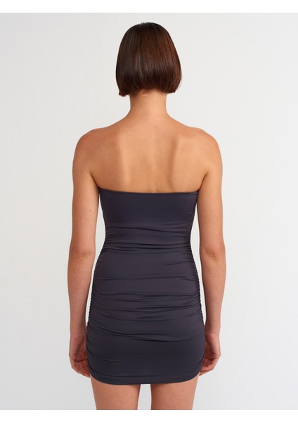 91177 Straplez Poliamid Elbise-Antrasit fiyatları