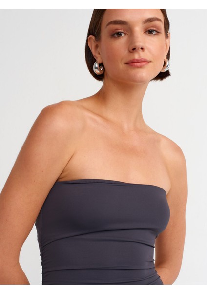 91177 Straplez Poliamid Elbise-Antrasit fırsatları