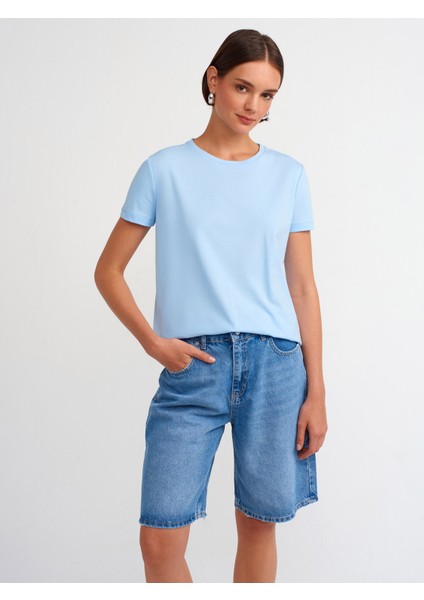 3471 Bisiklet Yaka Basic T-Shirt-Açık Mavi