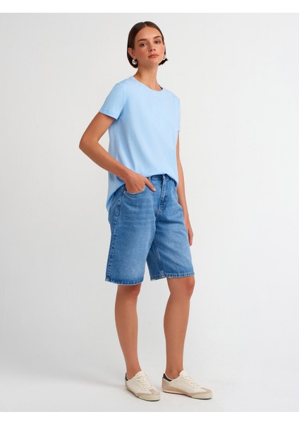 3471 Bisiklet Yaka Basic T-Shirt-Açık Mavi modelleri