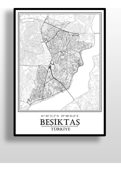 Hari Tasarım Beşiktaş Şehir Haritası Çerçevesiz Poster-Harita Sanatı, Map Art Design