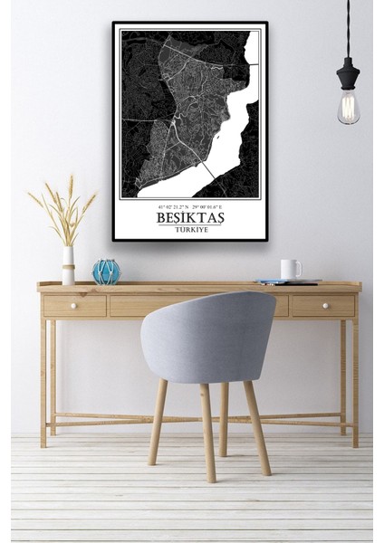 Beşiktaş Şehir Haritası Çerçevesiz Poster-Harita Sanatı, Map Art Design modelleri