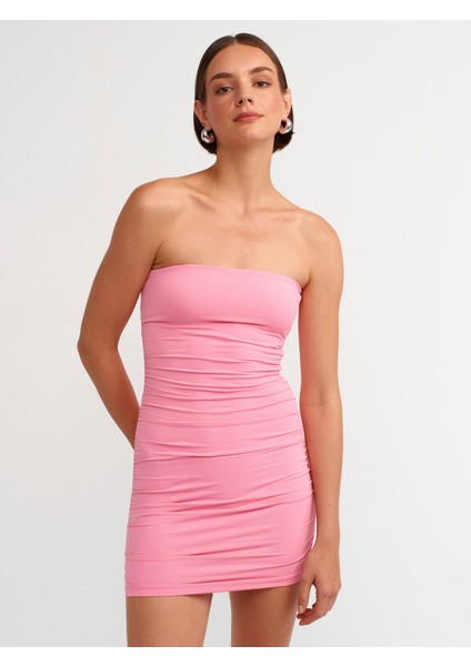 91177 Straplez Poliamid Elbise-Pembe