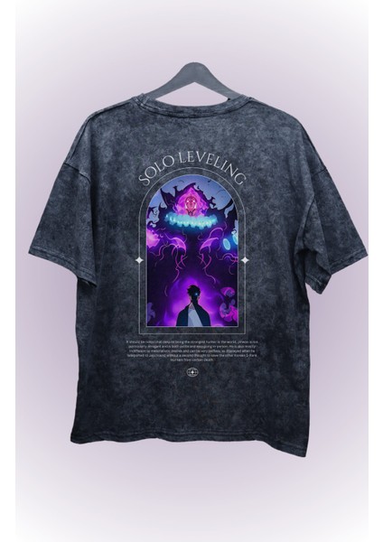 Oversize V2 Sung Jin-Woo Sırt Baskılı Yıkamalı Tişört, Unisex Anime Baskılı T-Shirt fiyatları