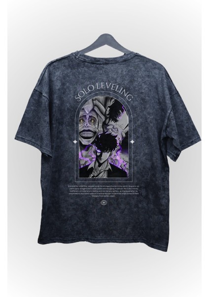 Oversize Tanrı Heykeli ve Sung Jin-Woo Sırt Baskılı Solo Leveling Yıkamalı T-Shirt fiyatları