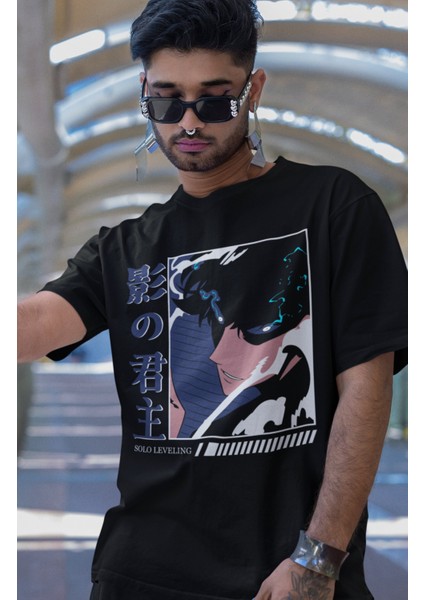 Oversize Anime Solo Leveling Baskılı T-Shirt, Unisex Sung Jin-Woo Baskılı Tişört fiyatları