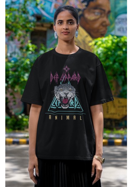 Unisex Def Leppard Baskılı T-Shirt, Oversize Rock-Metal Müzik Temalı Tişört modelleri