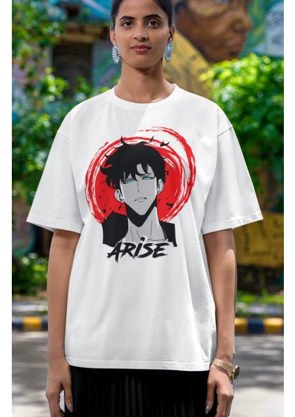 Fuddy Moda Oversize Arise Anime Baskılı T-Shirt, Unisex Solo Leveling Baskılı Tişört