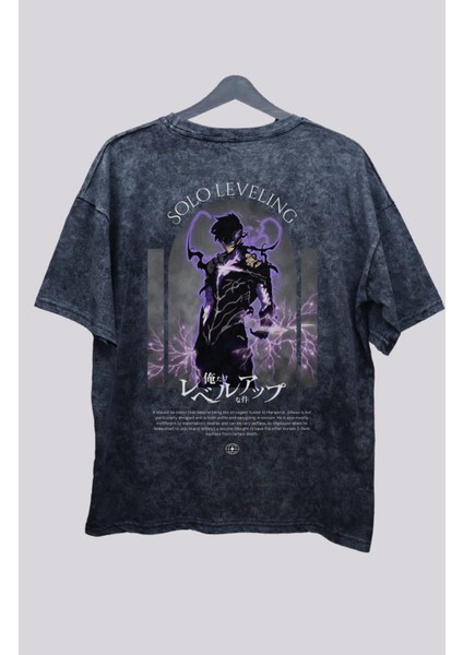 Oversize Sung Jin-Woo Sırt Baskılı Yıkamalı T-Shirt, Unisex Solo Leveling Baskılı Vintage Tişört fiyatları