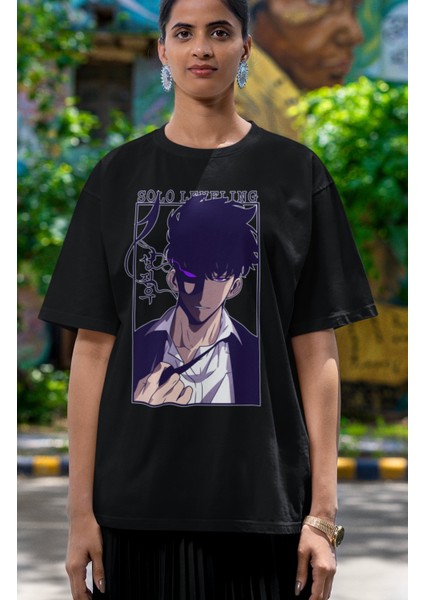 Oversize Solo Leveling Baskılı T-Shirt, Unisex Anime Baskılı Tişört