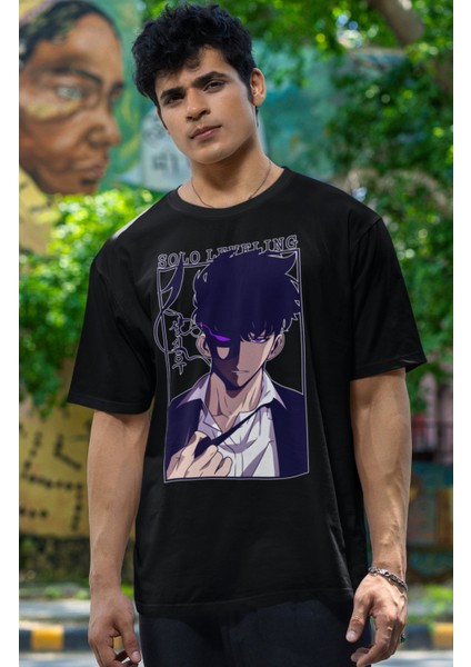 Oversize Solo Leveling Baskılı T-Shirt, Unisex Anime Baskılı Tişört fiyatları