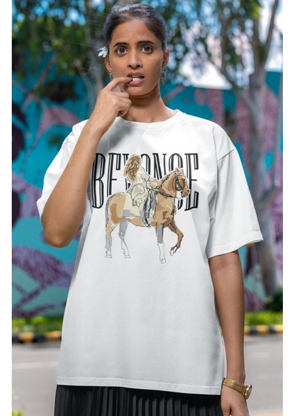 Unisex Beyonce Baskılı T-Shirt, Oversize Müzik Temalı Tişört