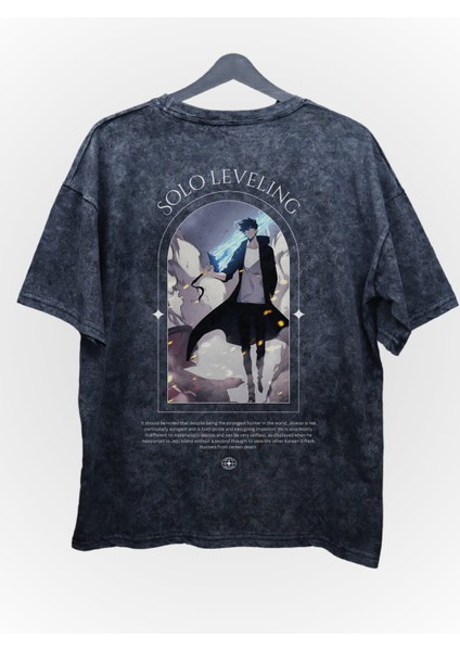 Oversize Kılıçlı Sung Jin-Woo Sırt Baskılı Yıkamalı T-Shirt, Unisex Solo Leveling Retro Tişört fiyatları