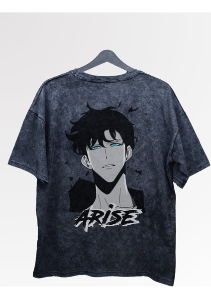 Oversize Arise Anime Sırt Baskılı Yıkamalı T-Shirt, Unisex Solo Leveling Baskılı Eskitme Tişört fiyatları