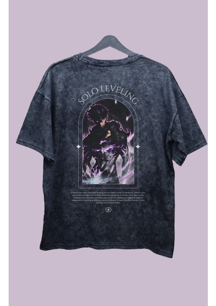 Oversize Yazılı Solo Leveling Sırt Baskılı Yıkamalı T-Shirt, Unisex Anime Baskılı Eskitme Tişört fiyatları