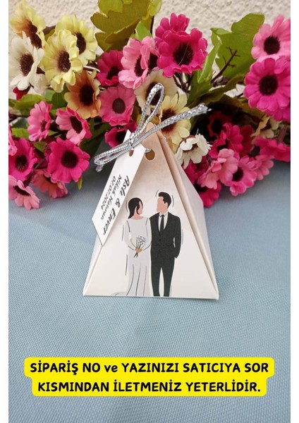30 Adet Gümüş Ipli Wedding Piramit Kutu - Kına Kutusu - Kına - Mevlid