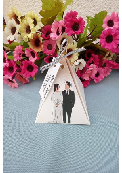 30 Adet Gümüş Ipli Wedding Piramit Kutu - Kına Kutusu - Kına - Mevlid