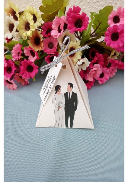 30 Adet Gümüş Ipli Wedding Piramit Kutu - Kına Kutusu - Kına - Mevlid