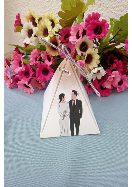 30 Adet Gümüş Ipli Wedding Piramit Kutu - Kına Kutusu - Kına - Mevlid