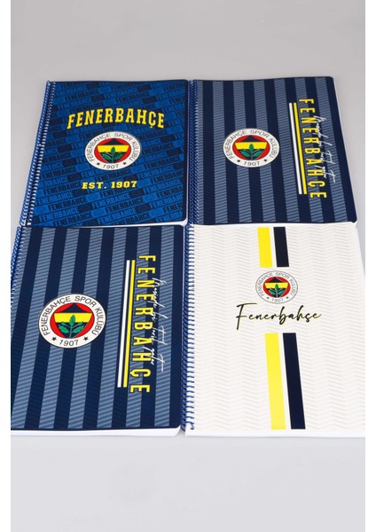 Lisanslı Fenerbahçe Spırallı 2 Adet Kareli ve 2 Adet Çizgili A4 Karton Kapak 72 Yaprak Defter Seti