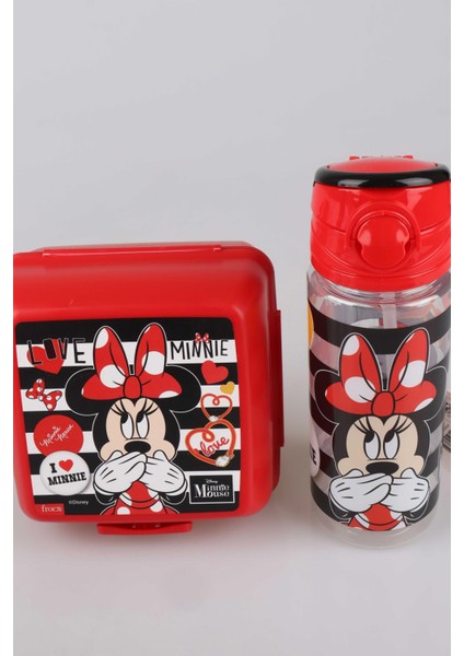 Yeni Sezon Lisanslı Mınnıe Mouse Beslenme Kabı ve Trıtan Matara 500 ml Beslenme Seti