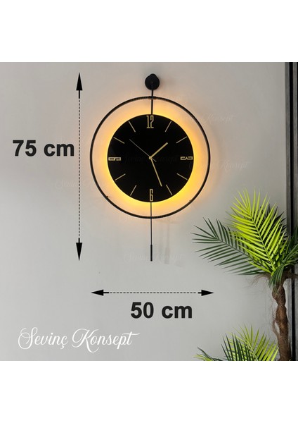 Sevinç Konsept Led'li Nero Tiktok 50 x 75 cm Siyah Orta Boy Modern Dekoratif Metal Duvar Saati